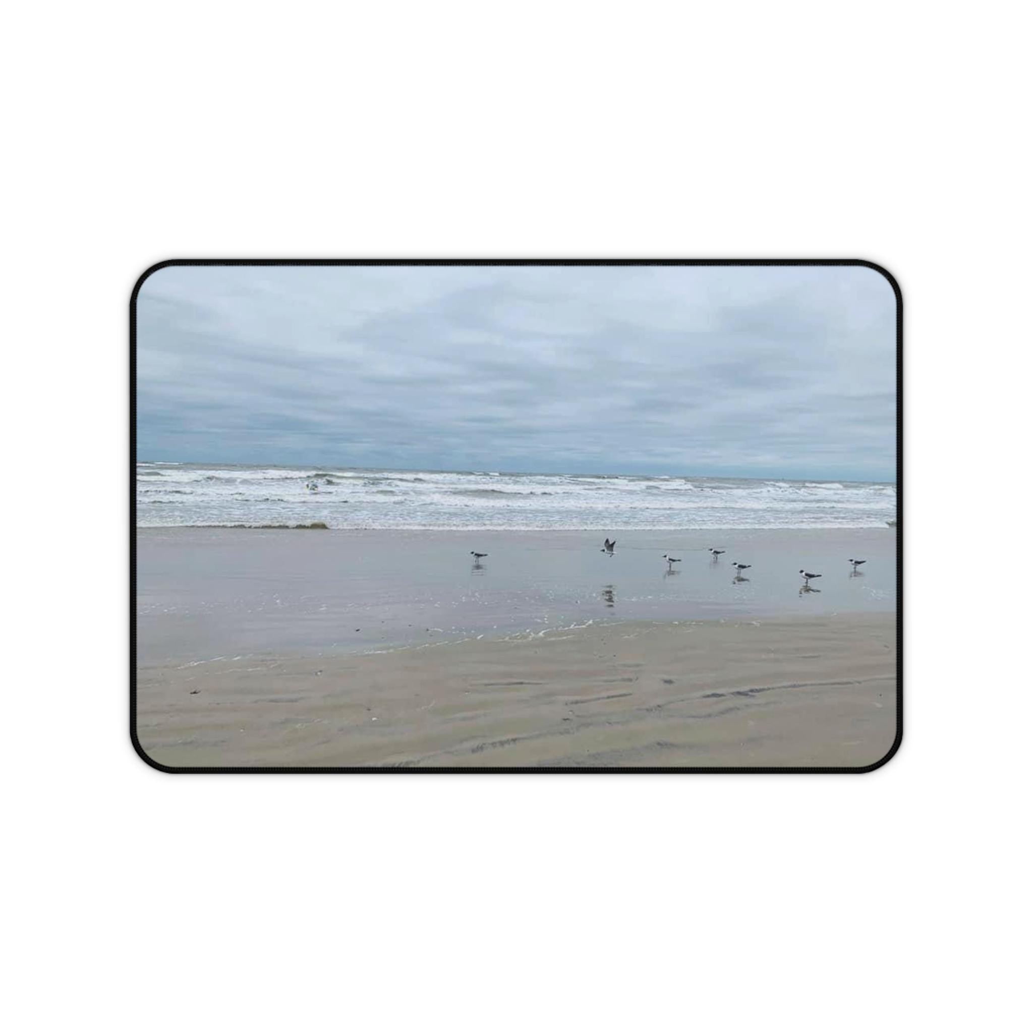 Personal Beach Scene Desk Mat, Seagulls Ocean Waves Neoprene Pad (12" x 18")