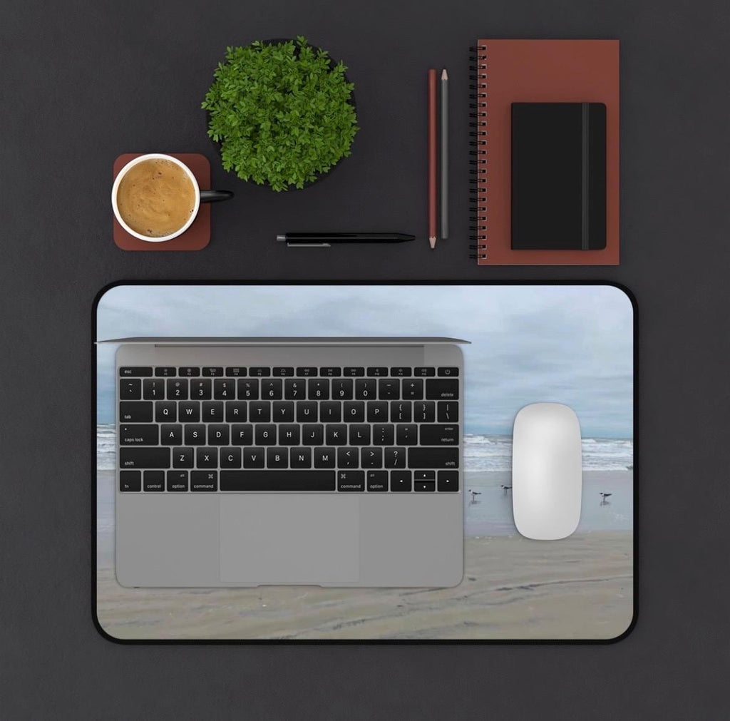 Personal Beach Scene Desk Mat, Seagulls Ocean Waves Neoprene Pad (12" x 18")
