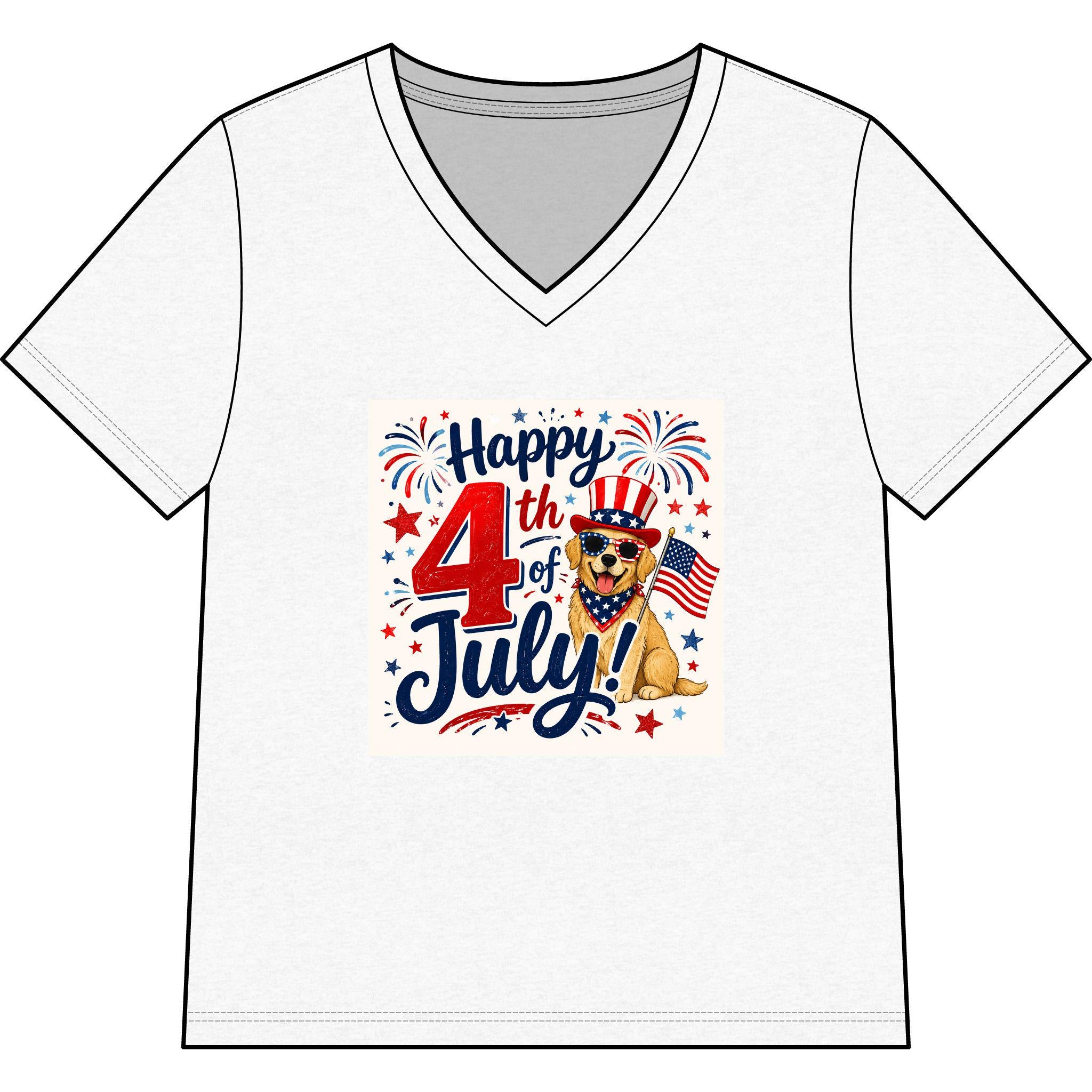 Happy 4th of July Dog Tee | V-Neck Patriotic Fireworks