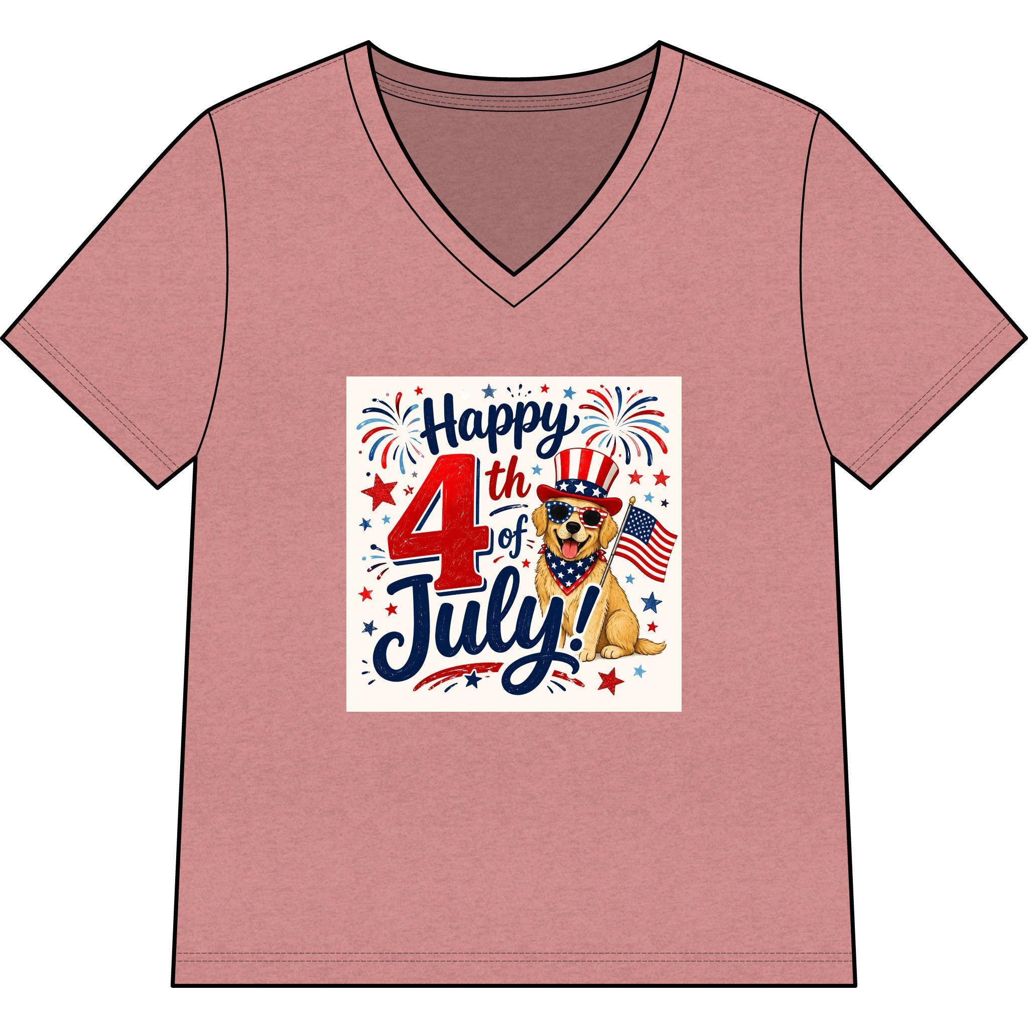 Happy 4th of July Dog Tee | V-Neck Patriotic Fireworks