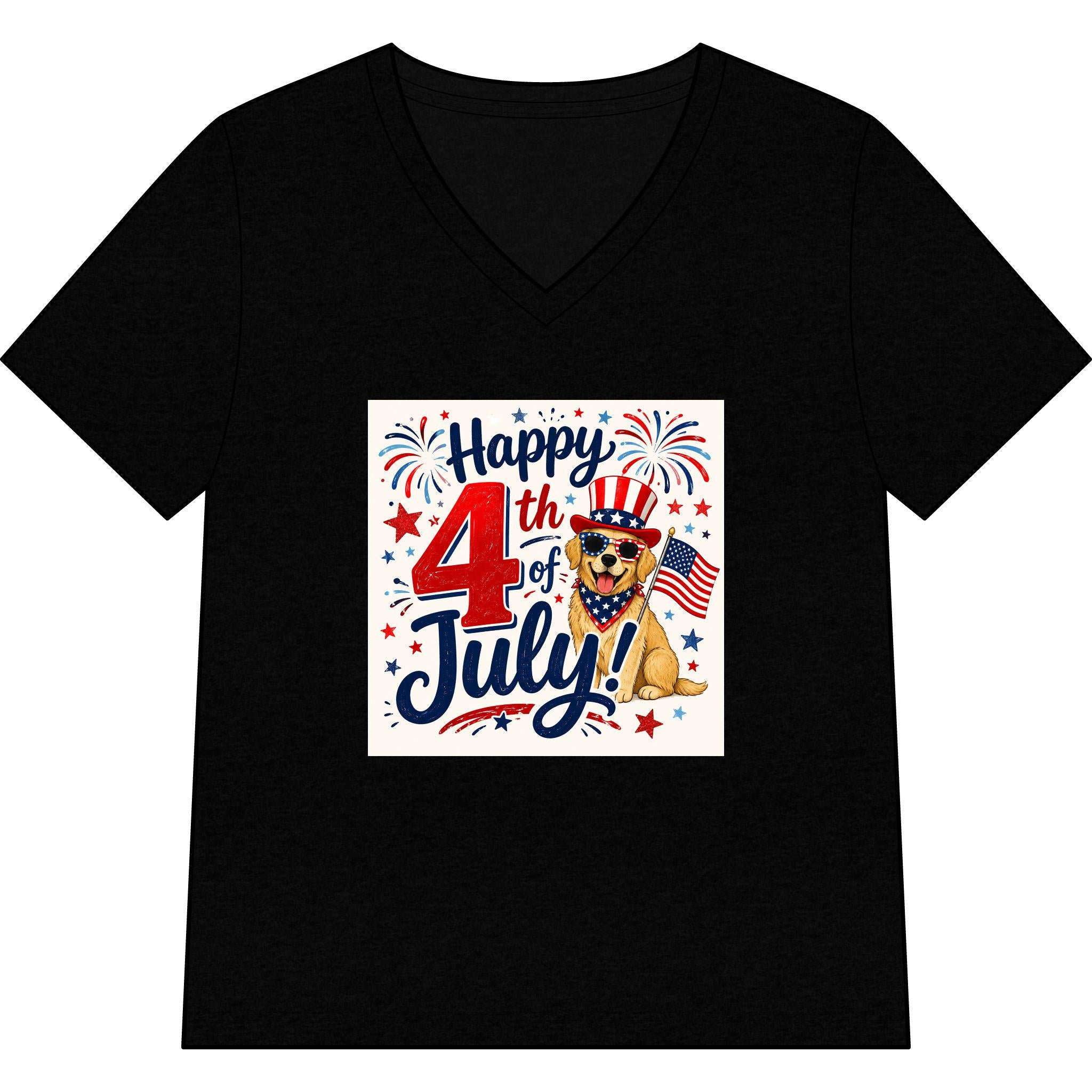Happy 4th of July Dog Tee | V-Neck Patriotic Fireworks