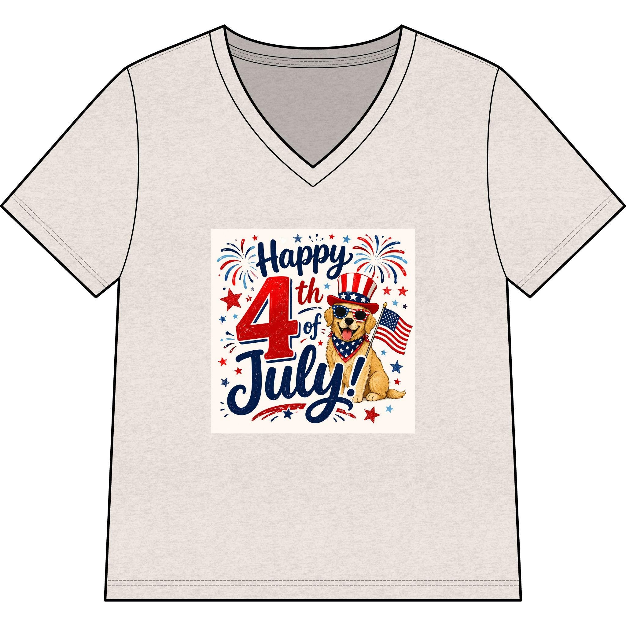 Happy 4th of July Dog Tee | V-Neck Patriotic Fireworks