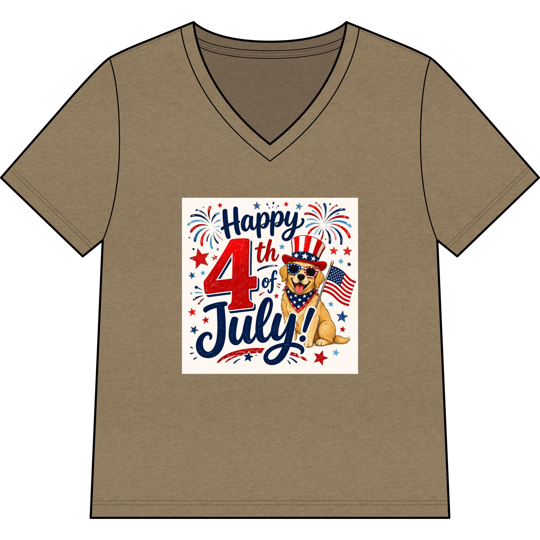 Happy 4th of July Dog Tee | V-Neck Patriotic Fireworks