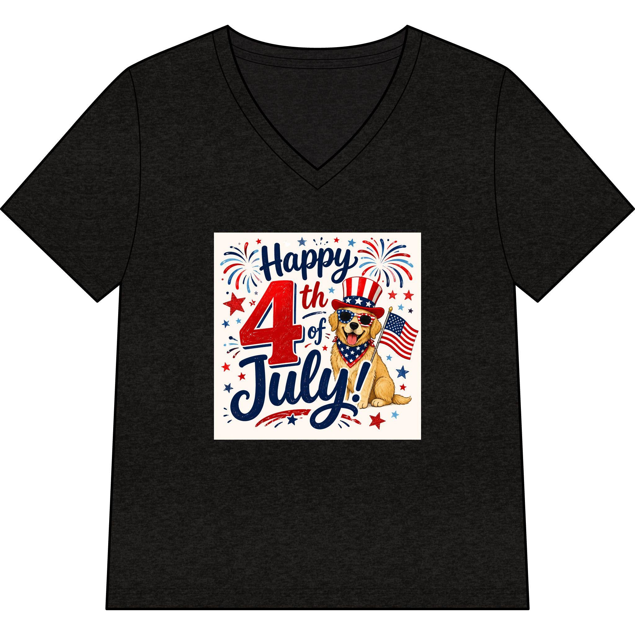 Happy 4th of July Dog Tee | V-Neck Patriotic Fireworks
