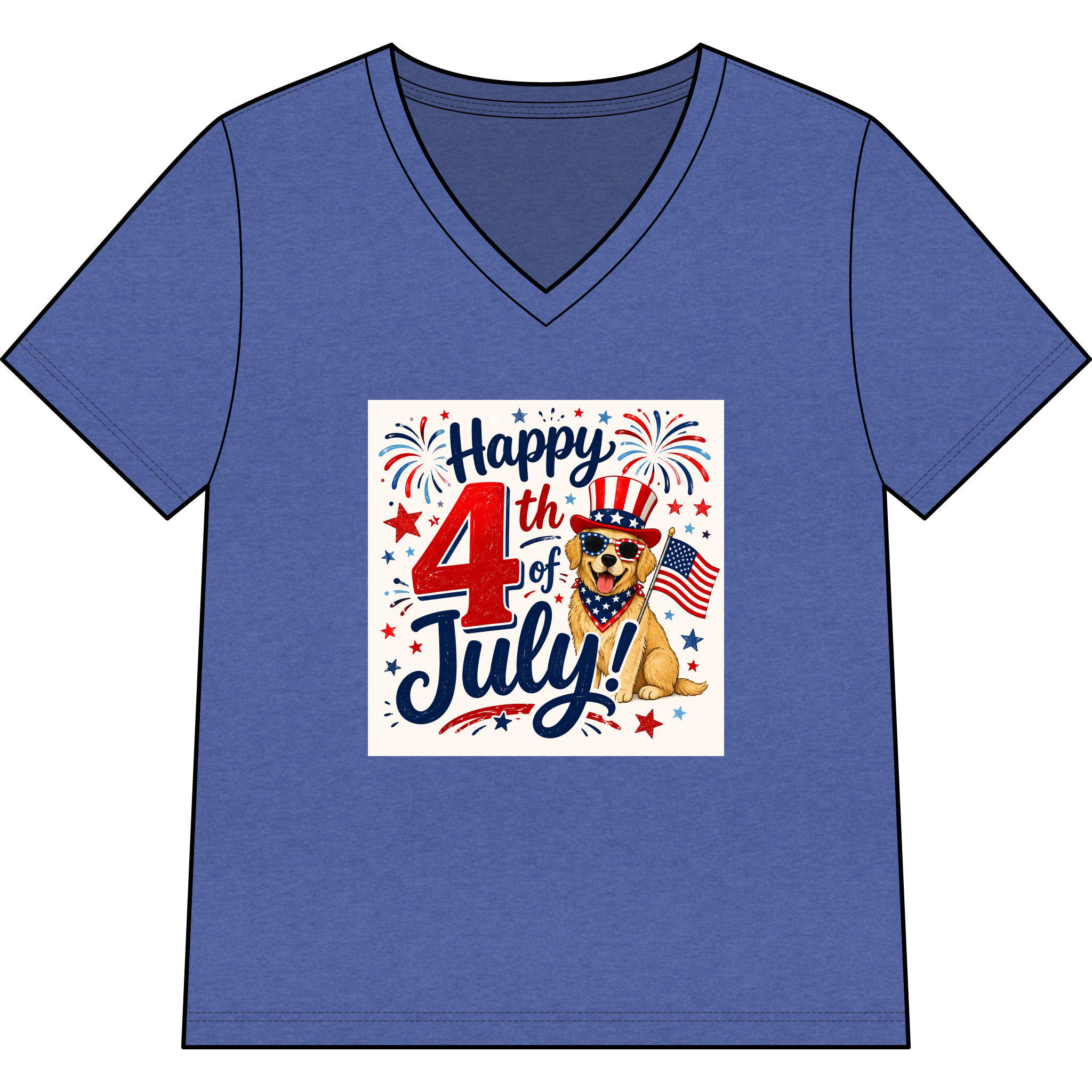 Happy 4th of July Dog Tee | V-Neck Patriotic Fireworks