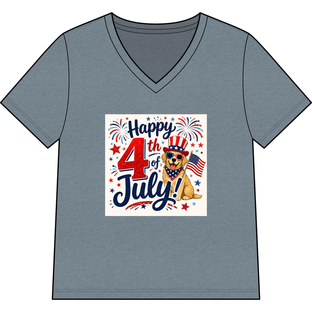 Happy 4th of July Dog Tee | V-Neck Patriotic Fireworks