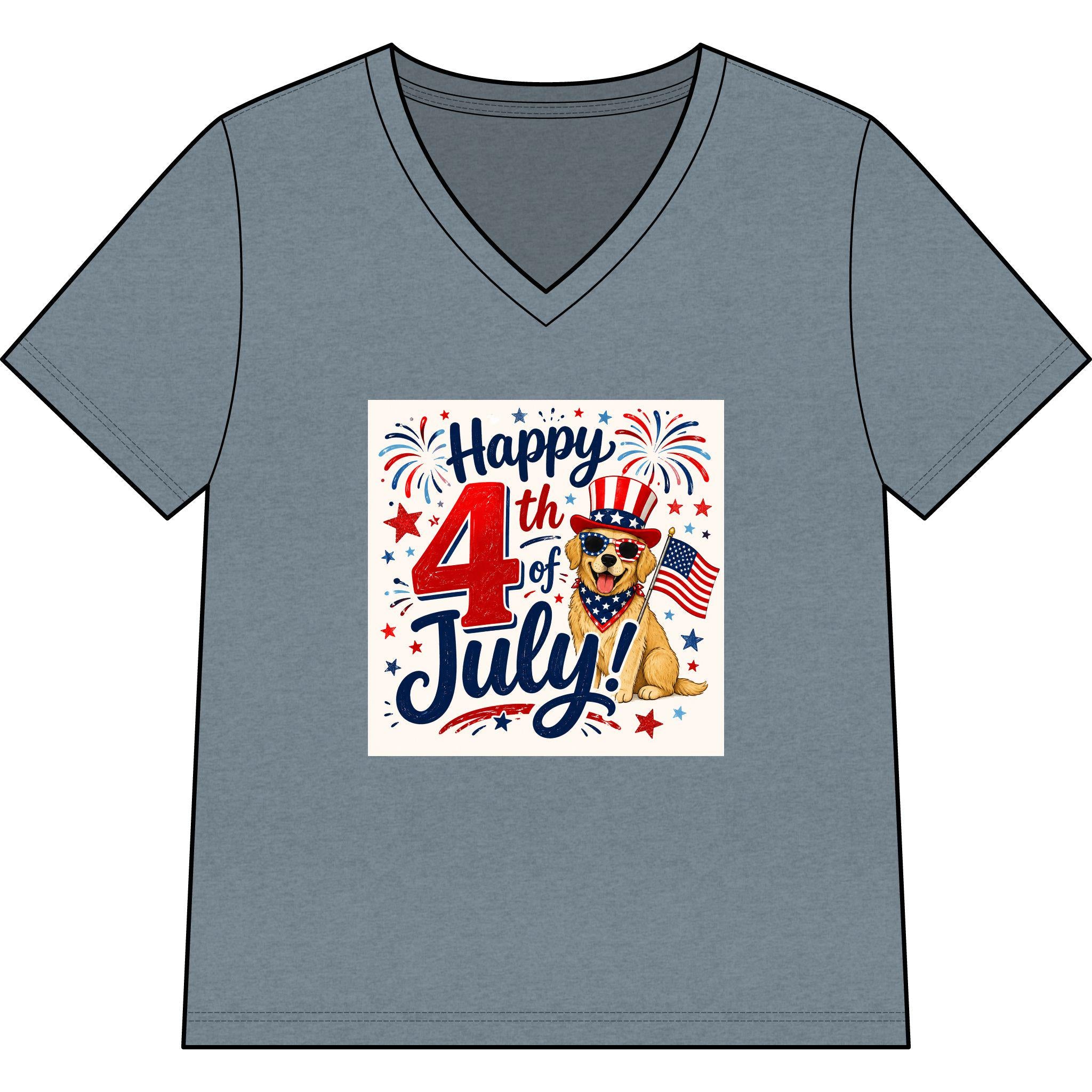 Happy 4th of July Dog Tee | V-Neck Patriotic Fireworks