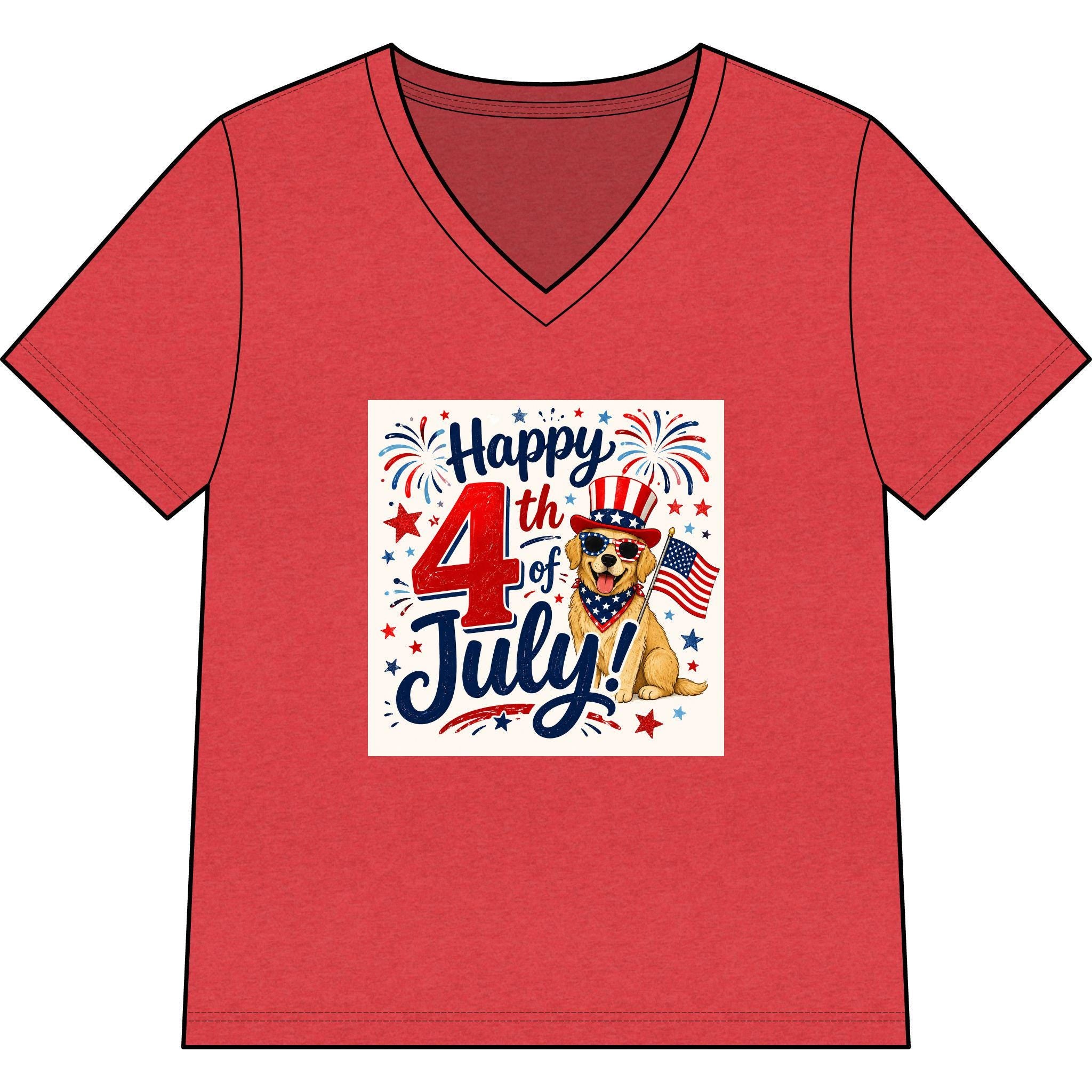 Happy 4th of July Dog Tee | V-Neck Patriotic Fireworks