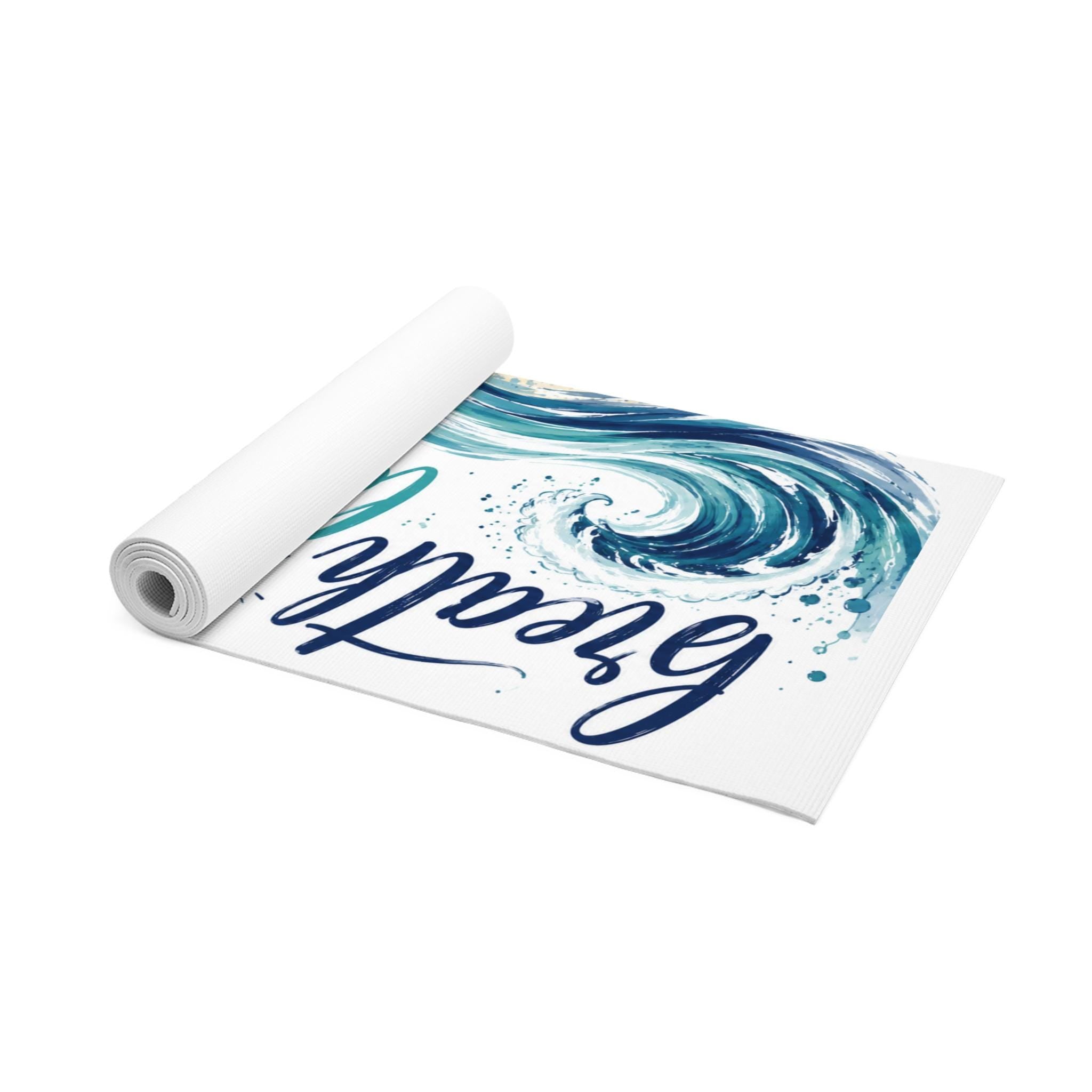Breathe Let Go Find Peace Foam Yoga Mat | Ocean Wave Script